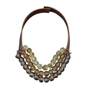 New Hamdmade Krobo Bead And Leather Necklace